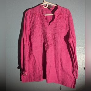 Ralph Lauren Pink Embroidered Long Sleeve Top